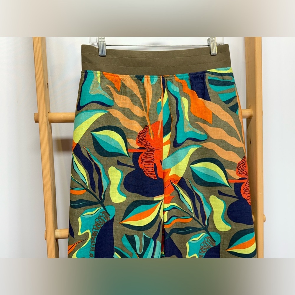 SOFT SURROUNDINGS Olive green & orange tropical print Linen pants size 3X. - Picture 3 of 13